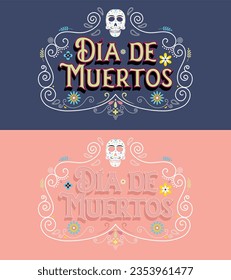 Day of the Dead Lettering for Lost Loved Ones Commemorative Celebration: Day of the Dead Remembrance Invitation Card with traditional Mexican culture lettering and ornaments.