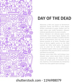 Day of the Dead Line Pattern Concept. Vector Illustration of Outline Design.