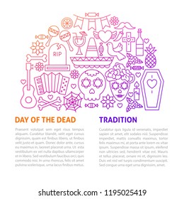 Day of the Dead Line Template. Vector Illustration of Outline Design.
