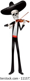 Day of the Dead Mariachi Band Violin player Skeleton Figurine doll vector illustration, Day of the Dead Figure Skull Statue, Mexican Culture tradition