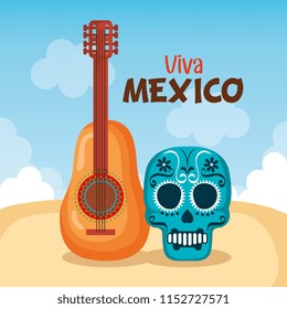 day of the dead mask with guitar