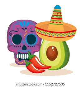 day of the dead mask with mexican food