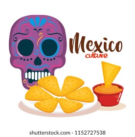 day of the dead mask with mexican food