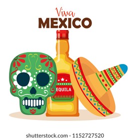 day of the dead mask with tequila bottle