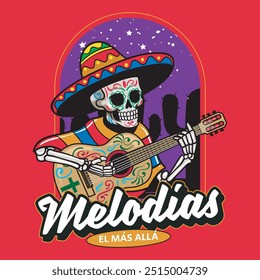 Day of the Dead Mexican Calavera sombrero Skulls Holiday vector hand drawn cartoon illustration for sticker, badge, patch, banner, greeting card, invitation