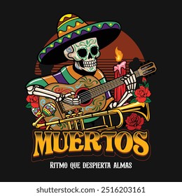 Día de los muertos Calavera sombrero calavera mexicana Calaveras Vector de Festiva dibujado a mano ilustración de dibujos animados para pegatina, insignia, parche, Anuncio, tarjeta de felicitación, invitación