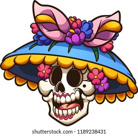 Day of the dead Mexican catrina head. Vector clip art illustration with simple gradients. All in a single layer. 
