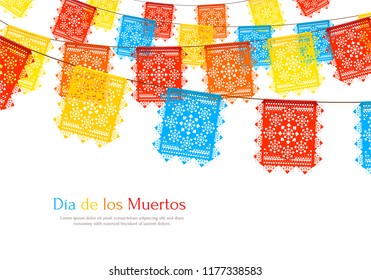 Day Of Dead As Mexican Ethnic Holiday Realistic Background With Garlands Of Paper Cut Party Flags Vector Illustration 