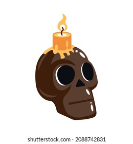 Day of dead as mexican ethnic holiday cartoon composition with isolated image of burning candle attached to human skull vector illustration