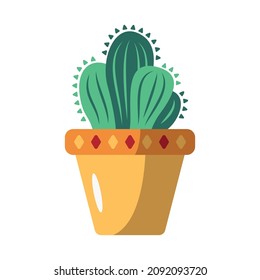 Day of dead as mexican ethnic holiday cartoon composition with isolated image of cactus in pot vector illustration