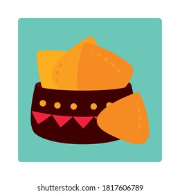 day of the dead, mexican food nachos in bowl icon block and flat vector illustration