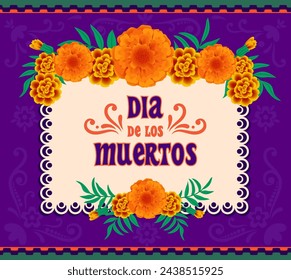 Day of the Dead, Mexican holiday, Dia de los muertos festival. Poster, banner or card with marigold flowers on a purple background.Vector illustration.