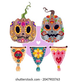 El día de los muertos. Fiesta mexicana. Muere de los muertos. Ilustración vectorial, festival, artesanal, banner y tarjeta, impresión en camiseta