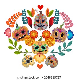 El día de los muertos. Fiesta mexicana. Muere de los muertos. Ilustración vectorial, festival, impresión en camiseta, hecha a mano, pancarta y tarjeta