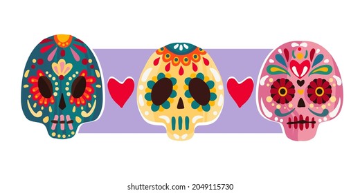 The day of the Dead. Mexican holiday. Die de los muertos. Vector illustration, festival, banner and card, print on t-shirt, handmade