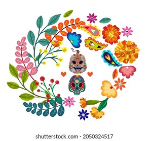 The day of the Dead. Mexican holiday. Die de los muertos. Vector illustration, festival, print on t-shirt, banner and card, handmade