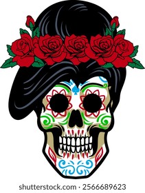 Day of the Dead Mexican Lady Skull Head Cartoon Character Illustration