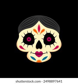 Day of the Dead Mexican ornate skull. Hispanic culture holiday death face icon, Mexican Dia de Los Muertos skeleton head or Mexico Halloween celebration sugar calavera skull vector tattoo or icon