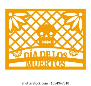 Day of the Dead Mexican Papel Picado vector design set, cutout paper decorations. Festive floral composition for dia de los muertos