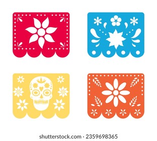 Day of the Dead. Mexican papel picado.  Design elements on white background. 