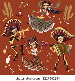 Day of dead Mexican skeleton party set