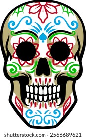 Day of the Dead Mexican Skull Head Cartoon Character Illustration