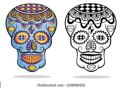 Day of the dead, Mexican sugar skull on white background.