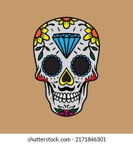 Day of the dead, mexican sugar skull. Simple gothic old skull head 