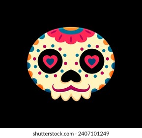 Day of the Dead Mexican sugar skull. Mexican Dia de Los Muertos death face icon, Mexico Day of the Dead holiday human skeleton head or Hispanic culture Halloween sugar calavera skull vector decoration