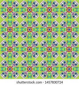 Day of the Dead mexican talavera ceramic tile pattern. Traditional decorative objects. Ethnic folk ornament.
