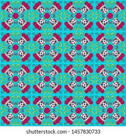 Day of the Dead mexican talavera ceramic tile pattern. Traditional decorative objects. Ethnic folk ornament.