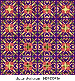 Day of the Dead mexican talavera ceramic tile pattern. Traditional decorative objects. Ethnic folk ornament.