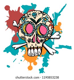 Day Of The Dead. Mexican traditional festival Dia de Los Muertos. Hand drawn skulls with floral decor on a white background. 