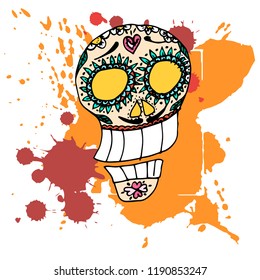 Day Of The Dead. Mexican traditional festival Dia de Los Muertos. Hand drawn skulls with floral decor on a white background. 