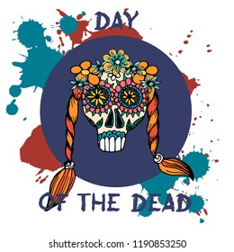 Day Of The Dead. Mexican traditional festival Dia de Los Muertos. Hand drawn skulls with floral decor on a white background. 