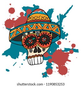 Day Of The Dead. Mexican traditional festival Dia de Los Muertos. Hand drawn skulls with floral decor on a white background. 