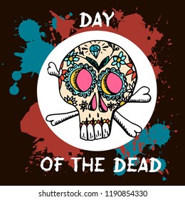 Day Of The Dead. Mexican traditional festival Dia de Los Muertos. Hand drawn skulls with floral decor on a black background.
