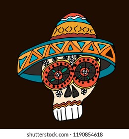 Day Of The Dead. Mexican traditional festival Dia de Los Muertos. Hand drawn skulls with floral decor on a black background.