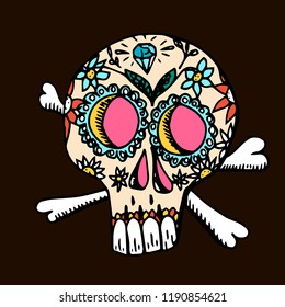 Day Of The Dead. Mexican traditional festival Dia de Los Muertos. Hand drawn skulls with floral decor on a black background.