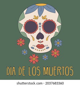 Day of the dead, Mexican traditions, holiday. Skull decorated with patterns and flowers, vector image on background