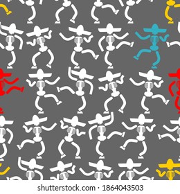 Day of dead in mexico pattern seamless. Dia de los Muertos Mexican holiday texture. Skeleton in sombrero background.
