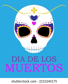 Day of the Dead in Mexico postcard. Dia de los Muertos skull pattern with symmetrical patterns. Halloween invitation card design. Vector illustration