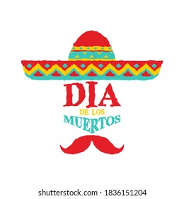 Day of dead in mexico sign. Skull in sombrero isolated. 