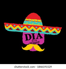 Day of dead in mexico sign. Skull in sombrero isolated. 