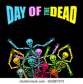 Day of the Dead Multicolored skeleton. color Skull. Dead background for national holiday in Mexico. Mexican terrible feast
