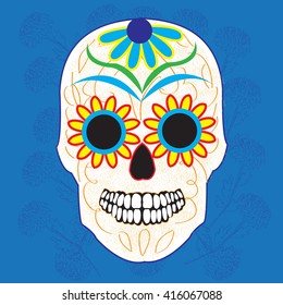 Day of the dead national holiday in Mexico, colorful skull with floral ornament