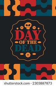 Day of the Dead in November. A holiday dedicated to the memory of the dead. Celebrate annual in Mexico and other Latin American countries. Mexican and Hispanic tradition pattern and texture with skull