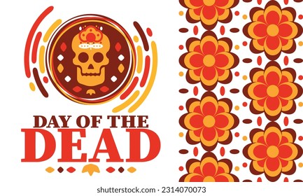 Day of the Dead in November. A holiday dedicated to the memory of the dead. Celebrate annual in Mexico and other Latin American countries. Mexican and Hispanic tradition pattern and texture with skull