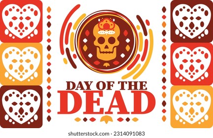 Day of the Dead in November. A holiday dedicated to the memory of the dead. Celebrate annual in Mexico and other Latin American countries. Mexican and Hispanic tradition pattern and texture with skull