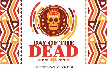 Día de los Muertos en noviembre. Una festividad dedicada a la memoria de los muertos. Celebrar anualmente en México y otros países latinoamericanos. Patrón de tradición mexicana e hispánica y textura con cráneo